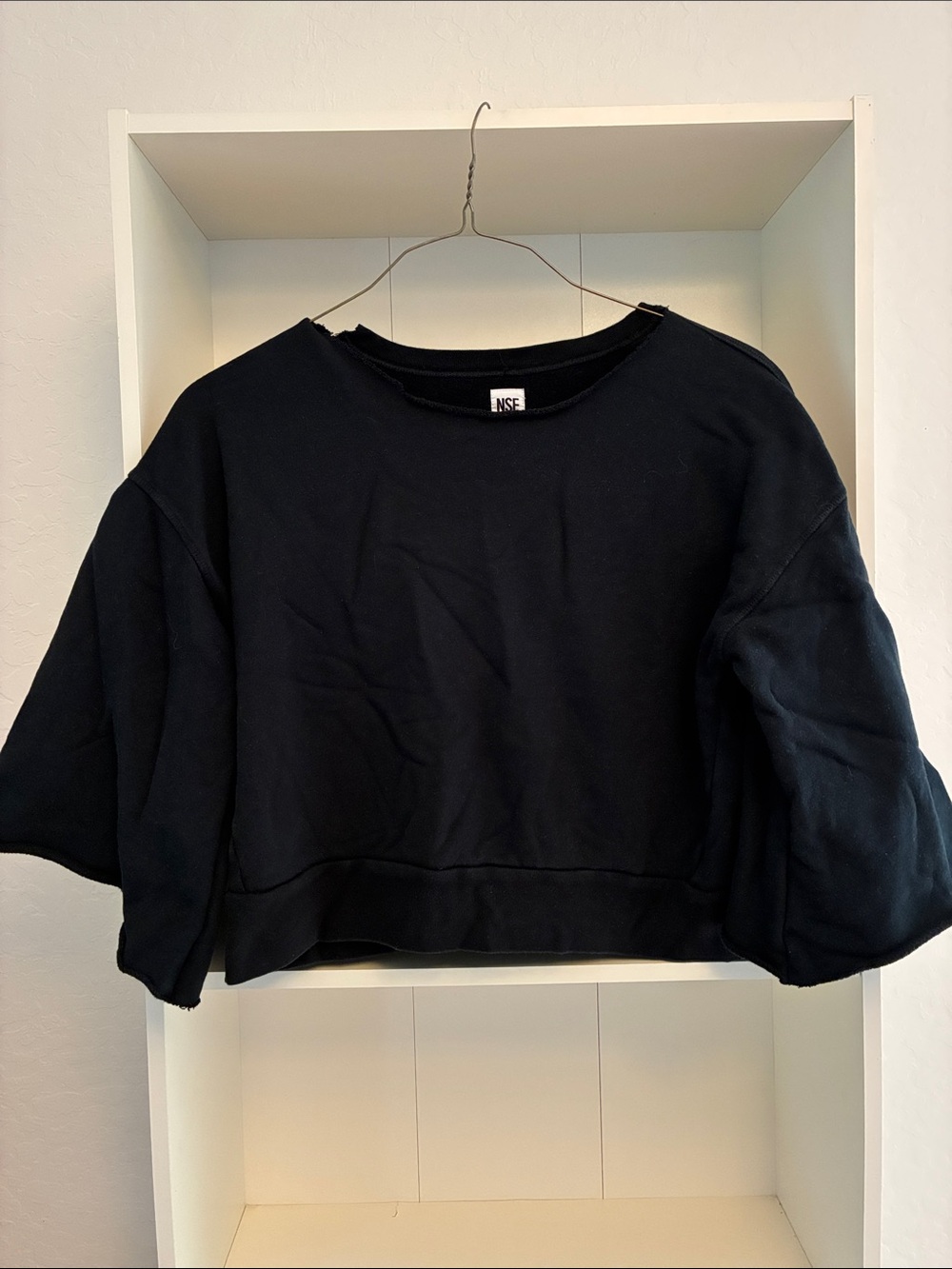 NSF Black Boxy Cropped Crewneck Sweatshirt